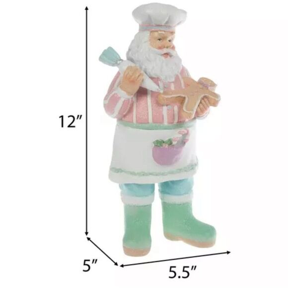 Santa Decorating Gingerbread Cookie Santa Chef Figurine - Picture 2 of 4